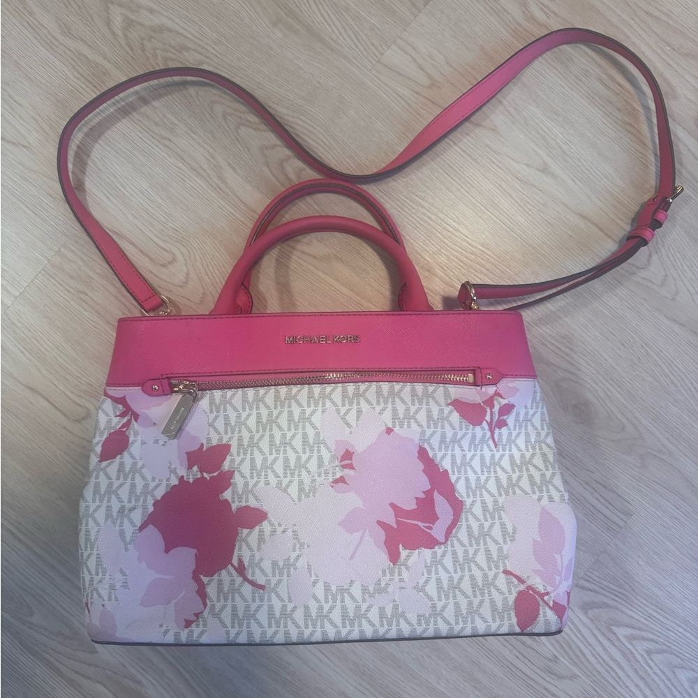 Michael Kors Pink and Cream Floral Satchel